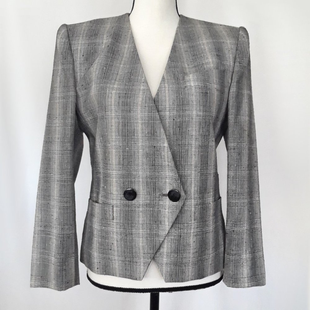 Vintage 1990s Petite Sophisticate Black & Pink Glen Check Blazer